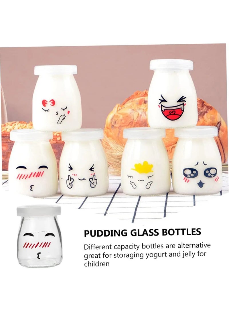 Set of 10 Glass Yogurt Jars with Lids and 10 Plastic Spoons, 100ml Capacity, Reusable Glass Dessert and Yogurt Containers with Cute Emoji Design - Image 4